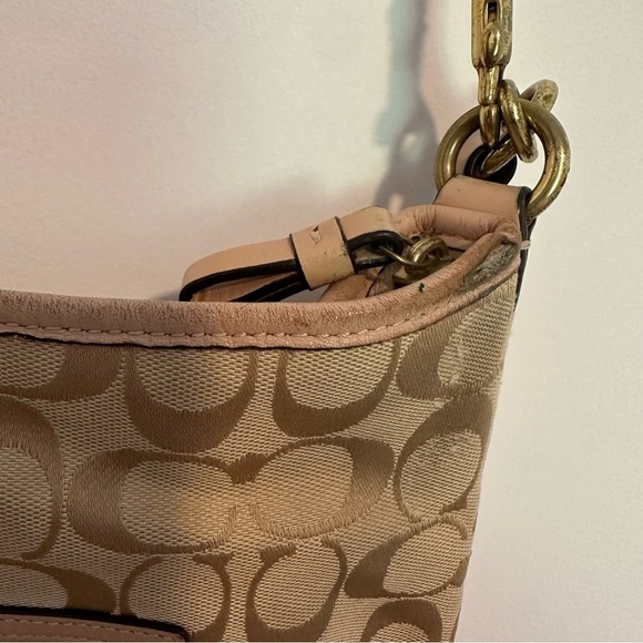 Coach Beige/Green signature canvas & leather Devin stripe shoulder bag & wallet - Picture 7 of 14